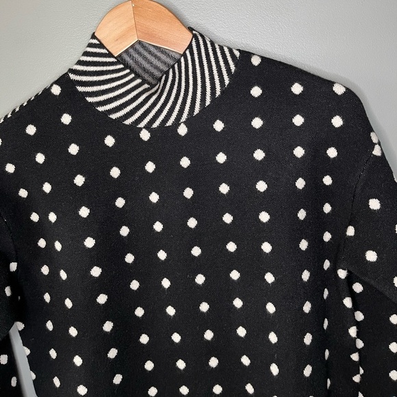 Anthropologie Lizzie Mock Neck Sweater Mixed Print Polka Dot Strips - Picture 4 of 11